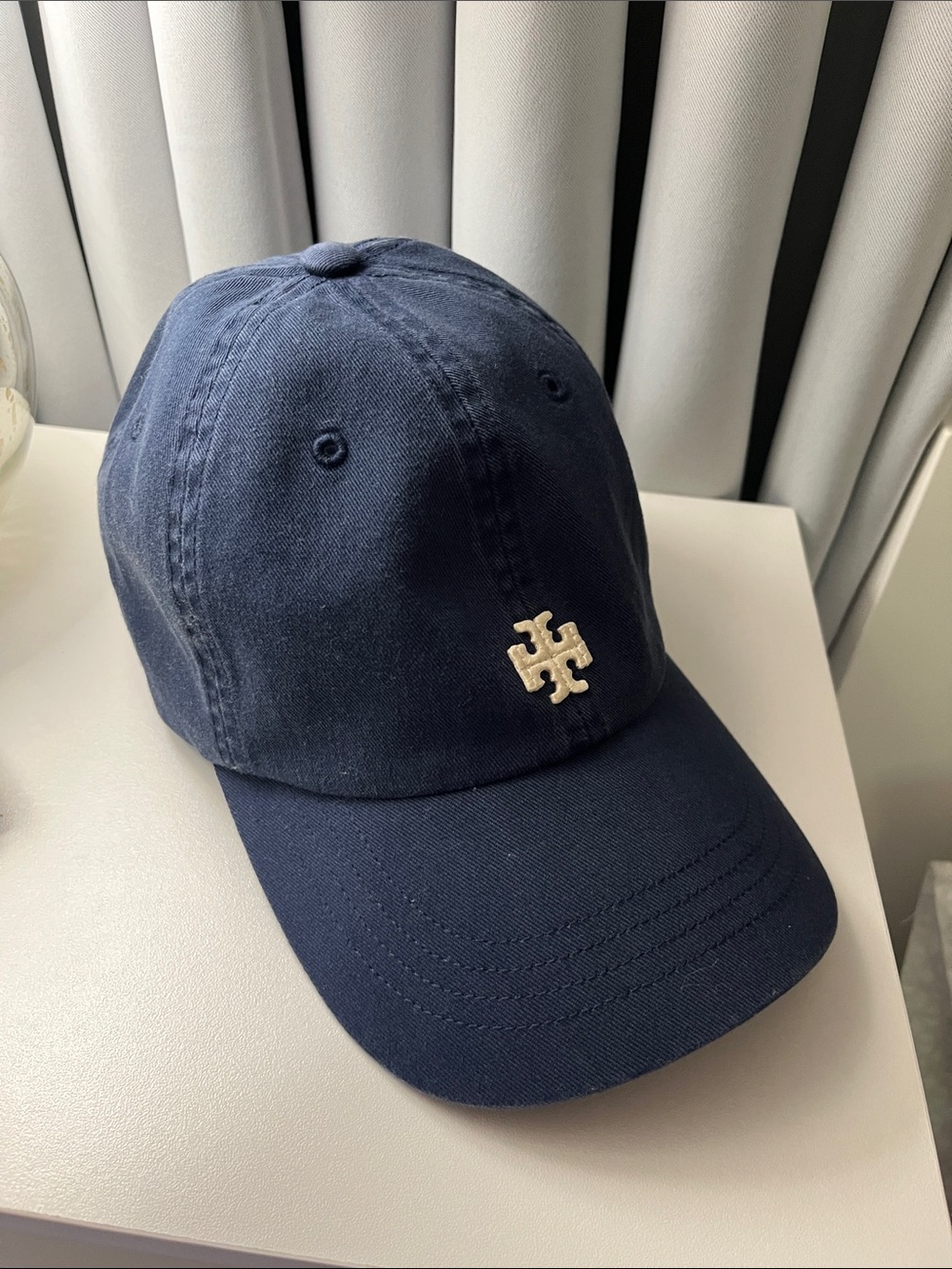 Tory Burch Navy Baseball Cap with Gold Logo Emblem